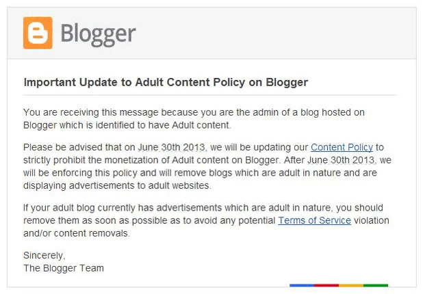 adult content policy blogger