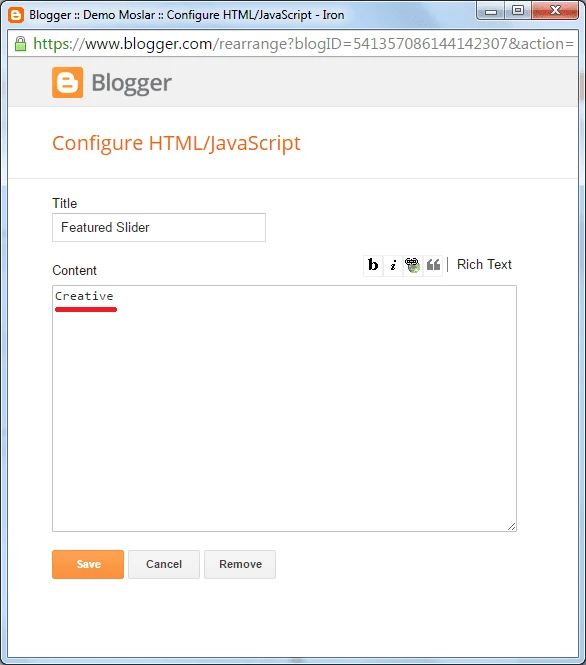 setting featured content slider blogger template