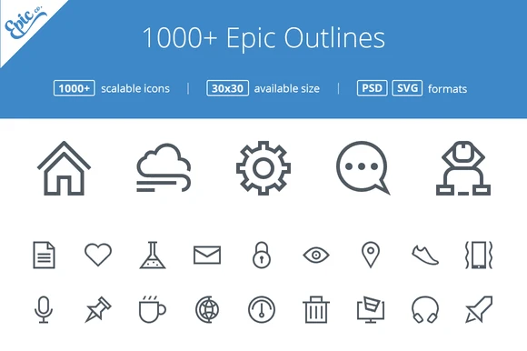 Epic outline icon set